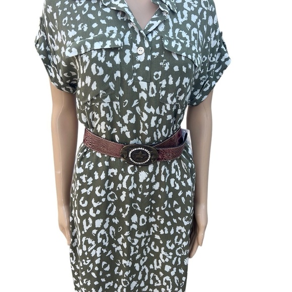 Easel, green, leopard print shirt dress - Picture 7 of 12
